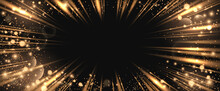 Magic Radial Background With Golden Sparkling Rays. Acceleration, Speed, Movement And Depth Effects. Teleport