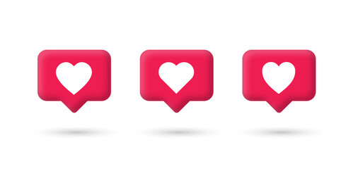 Wall Mural - heart like icon in speech bubble for social media notification icons love hearts shapes in modern 3d bubbles