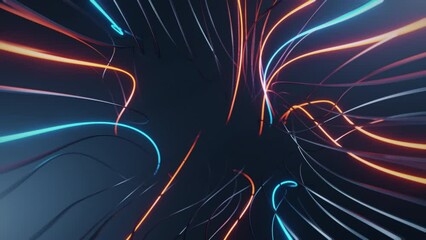 Wall Mural - moving glowing cables, hairs. technological optical fibers. seamless loop