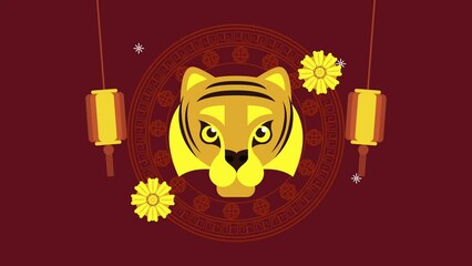 Sticker - chinese new year celebration with golden tiger