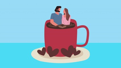 Poster - happy valentines day lovers couple in coffee cup