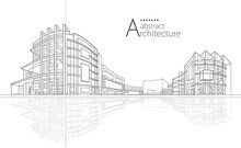 3D Illustration Linear Drawing. Imagination Architecture Urban Building Design, Architecture Modern Abstract Background. 