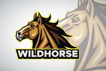 Horse Wild Mustang Head Logo Cartoon Vector Esport Mascot Design Illustration