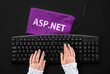 asp.net programming language.  Rag width word asp.net and hands on pc keyboard
