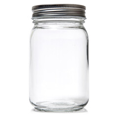 glass mason jar on white background