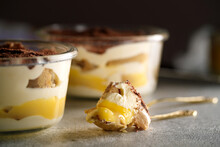 Tiramisu. Dessert with cream for breakfast. High quality photo