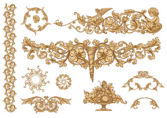 classical luxury old fashioned royal baroque, historical ornament with lilies, victorian floral clip