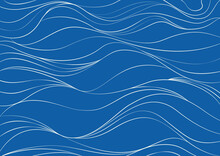 Abstract Texture Background Template Of Water, Sea, Aqua, Ocean, River, Or Mountain. Doodle Seamless Wavy Line Curve Linear Wave Free Form Repeat Pattern Stripe Ripple. Flat Vector Illustration Design