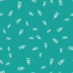 Poster - Green Vitamin complex of pill capsule icon isolated seamless pattern on green background. Healthy lifestyle. Vector