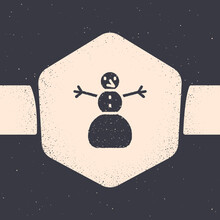 Grunge Christmas Snowman Icon Isolated On Grey Background. Merry Christmas And Happy New Year. Monochrome Vintage Drawing. Vector
