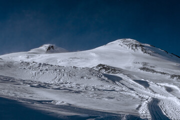 Wall Mural - Amazing snowy mountain landscape of the Caucasus, peaks of mount Elbrus on a clear blue sky day