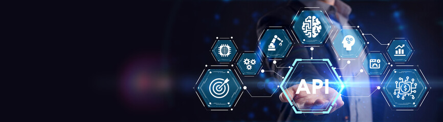 API - Application Programming Interface. Software development tool. Business, modern technology, internet and networking concept.