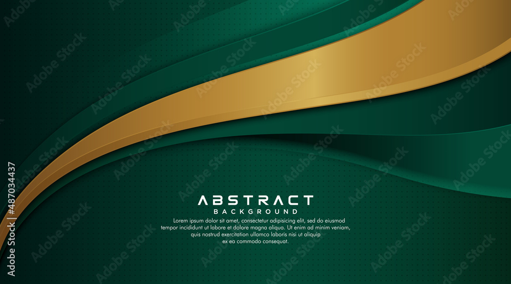 Abstract luxury dark green and gold overlap layers background. Modern ...