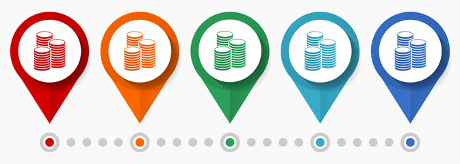 Aufkleber - Money, cash, business concept vector icon set, flat design bank pointers, infographic template easy to edit