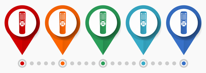 Aufkleber - TV remote concept vector icon set, flat design television controller pointers, infographic template easy to edit
