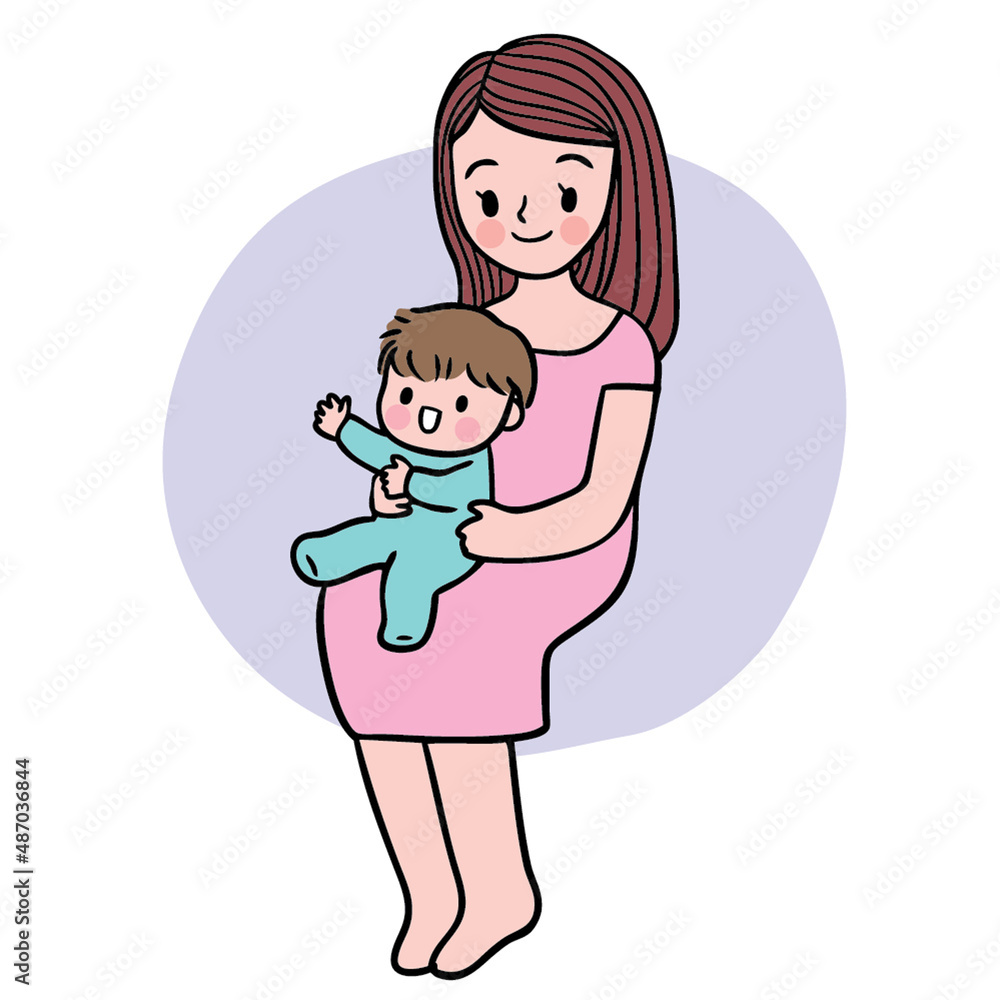 Cartoon cute mother hugging baby vector. Stock Vector | Adobe Stock