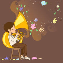 Illustration Of A Man Playing Big Trumpet