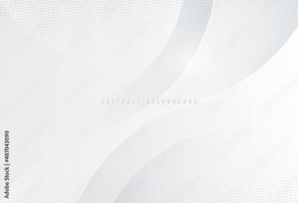 Abstract white and gray gradient curve shape background with halftone ...