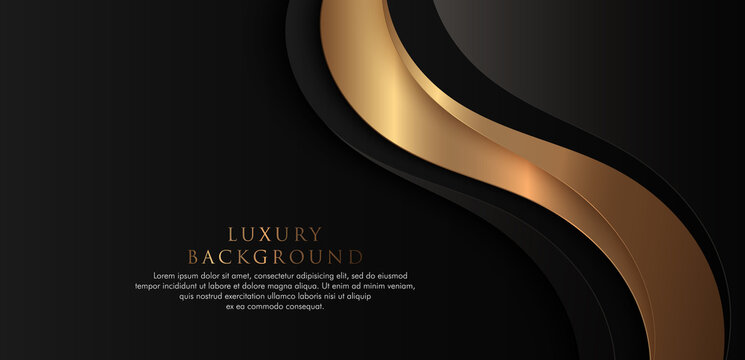 Abstract luxury black and gold wave shapes background with shadow decoration. Modern overlap wave layers vector. Luxury and elegant template element with space for your text