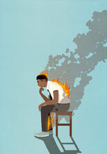Businessman With Back, Legs And Head On Fire
