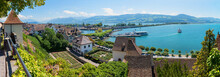 Breathtaking View From Capuchin Monastery Rapperswil, To Lake Zurichsee And Obersee, Switzerland