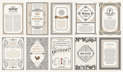 Vintage vector set retro cards. Template greeting card border or invitation
