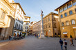 Morning view on Piazza Santa Trinita, triangular square, in Florence city. Travel italian cities of Tuscany. Italian Renaissance architecture