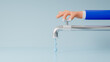 3d hand opens or closes a water tap, concept of eco and world water day, save water icon, care for saving resources, saving water and world environmental protection concept, ecology, 3d rendering