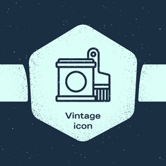 Sticker - Grunge line Paint bucket and brush icon isolated on blue background. Monochrome vintage drawing. Vector