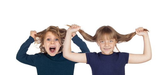 Sticker - Two excited children pulling their hair out