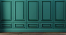 Classic Luxury Green Empty Interior With Wall Molding Panels