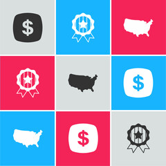 Wall Mural - Set Dollar symbol, Medal with star and USA map icon. Vector