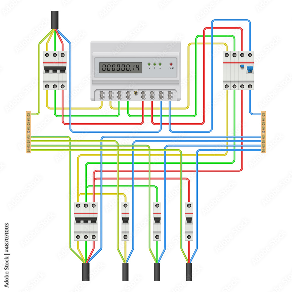 Three phase Network Energy Meter Connection Diagram Vector