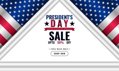 Wall Mural - President day background sales promotion advertising banner template with american flag design