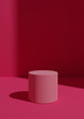 © Little River - Simple, Minimal 3D Render Bright, Neon, Electric Pink Background for Product Display with One Stand or Cylinder Podium. Bright Light From a Window From the Right Side with Copy Space