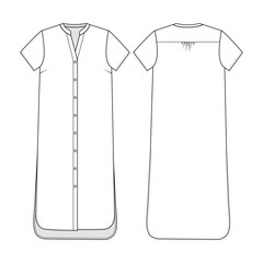 Fashion technical drawing of short sleeve shirt-dress