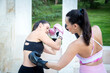 © luisrojasstock - young woman hitting her friend while boxing training