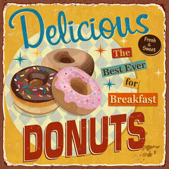 Wall Mural - Vintage Donuts metal sign.Retro poster 1950s style.