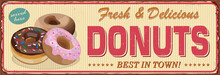 Vintage Donuts Metal Sign.Retro Poster 1950s Style.
