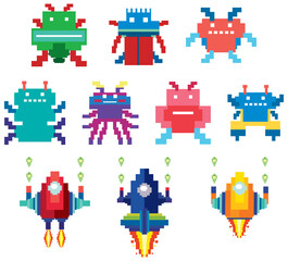Wall Mural - Set of pixel game monster characters isolated