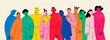 © Dariia - Group of abstract diverse people. Friends or coworkers are standing, hugging, posing together. Cartoon characters. Teamwork, togetherness, friendship concept. Hand drawn colorful Vector illustration