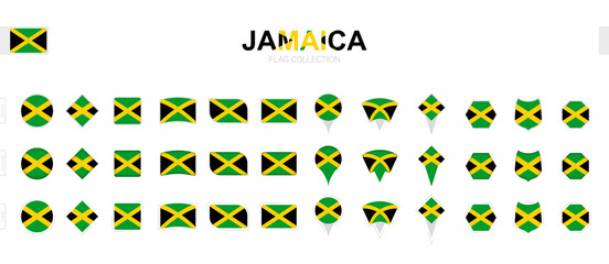 Sticker - Large collection of Jamaica flags of various shapes and effects.