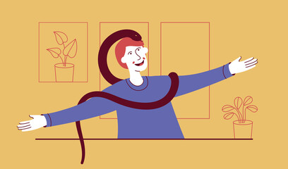 Wall Mural - Happy pet owner boy with a snake