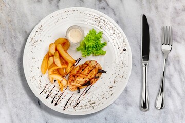 Poster - Delicious food, chicken breast, grilled with vegetables