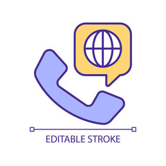 Sticker - Worldwide telephony hosting RGB color icon. Global communication network. Connection technology. Isolated vector illustration. Simple filled line drawing. Editable stroke. Arial font used