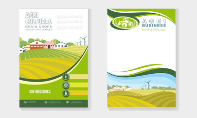 Banners of the agricultural concept. Rural farm, fields, farmland. Vector rural background for leaflet or booklet design.