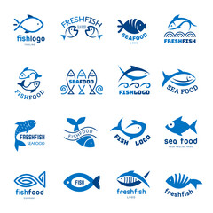 Wall Mural - Seafood logo. Fishes colored icons templates animals underwater recent vector business identity elements