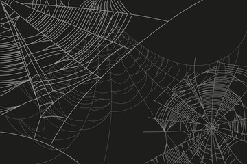 spider web parts isolated on black background. scary cobweb outline decor. vector design elements fo
