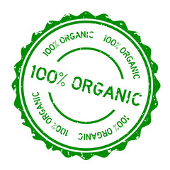 Sticker - Grunge green 100 percent organic word round rubber seal stamp on white background