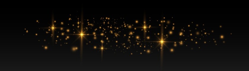 Wall Mural - Yellow dust sparks, golden stars, bokeh gold light